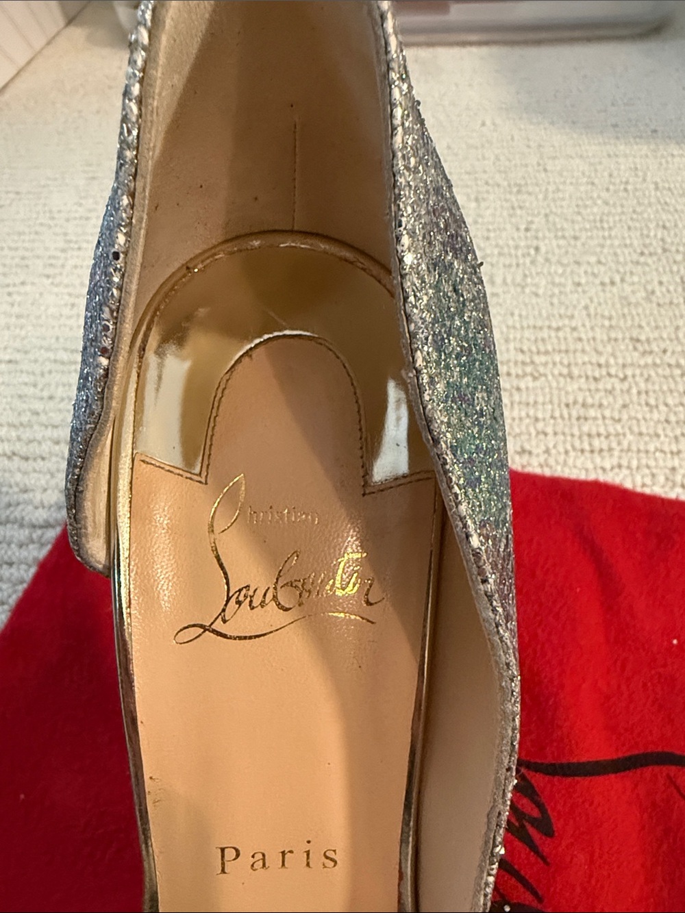Christian Louboutin Glitter D’Orsay Toboggan pumps - like new - Picture 6 of 9